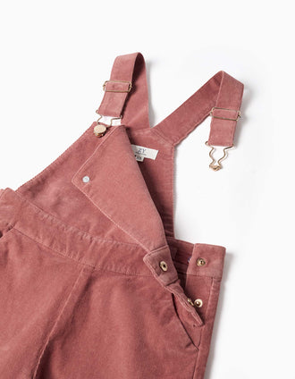 Wide leg corduroy dungarees for girls, dusty pink