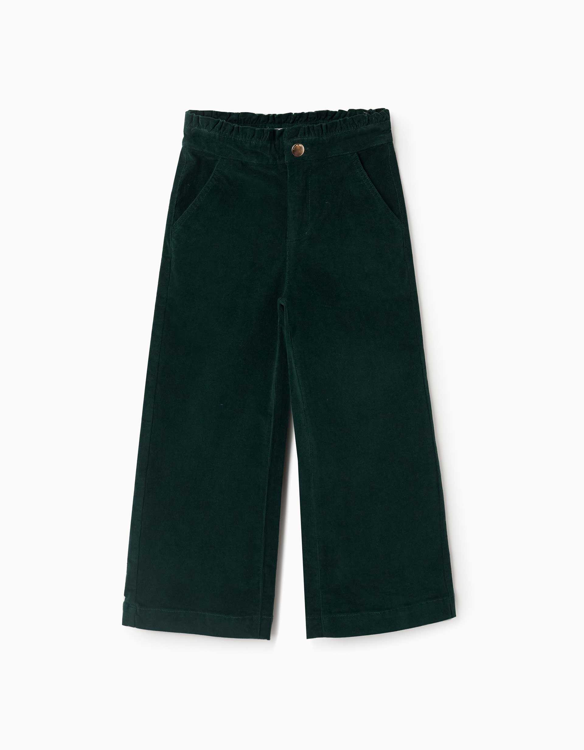 Calças de bombazine wide leg com bolsos para menina, verde-escuro