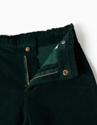 Calças de bombazine wide leg com bolsos para menina, verde-escuro
