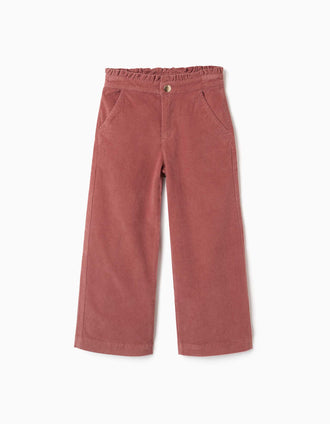 Calças de bombazine wide leg com bolsos para menina, rosa-escuro