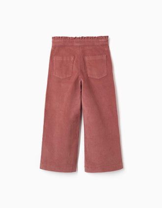 Calças de bombazine wide leg com bolsos para menina, rosa-escuro