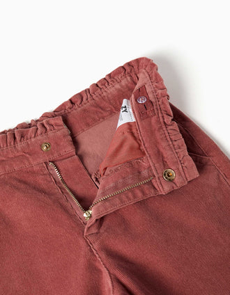 Calças de bombazine wide leg com bolsos para menina, rosa-escuro