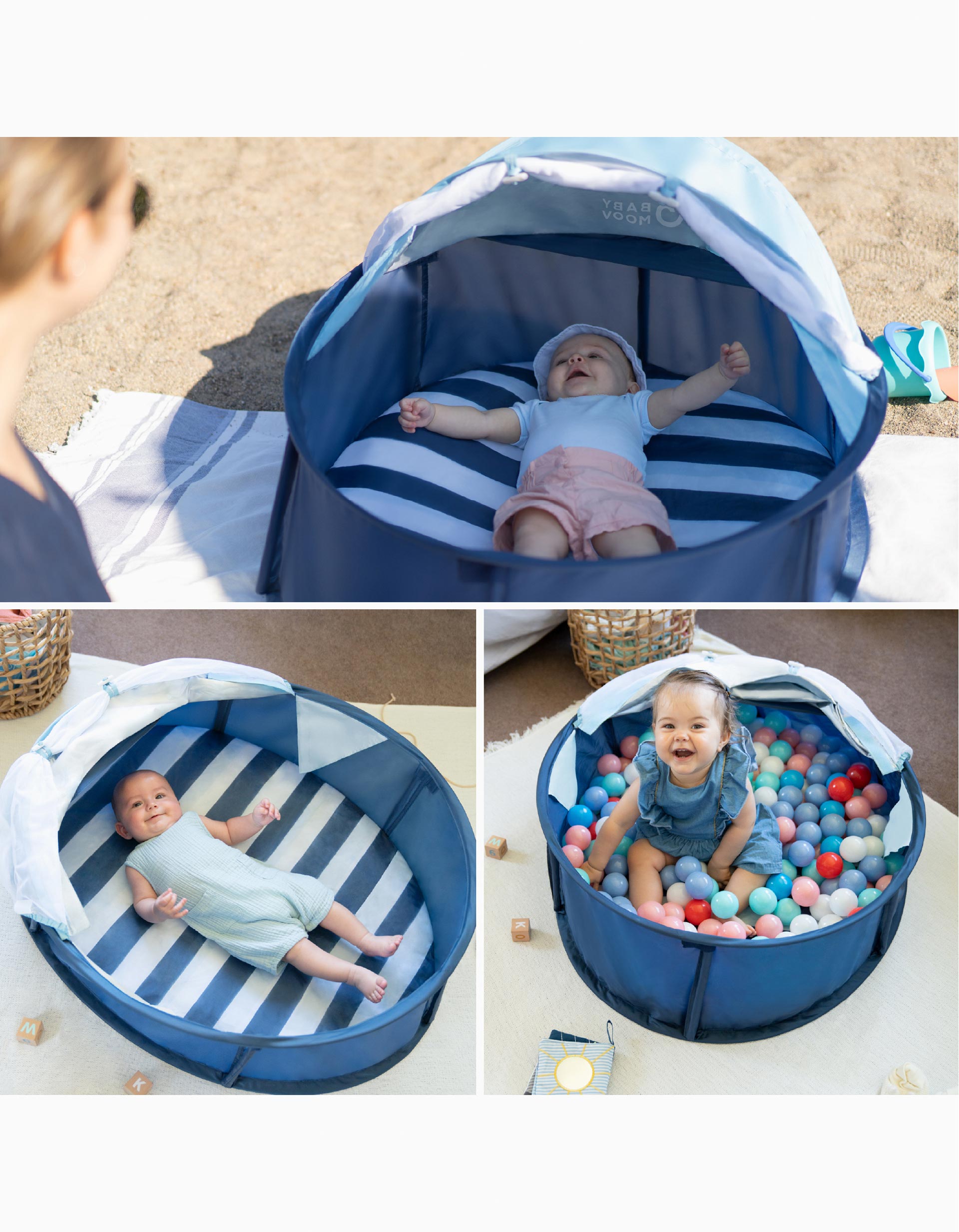 2-in-1 Anti-UV Travel Cot and Playpen Babymoov 0M+, Navy