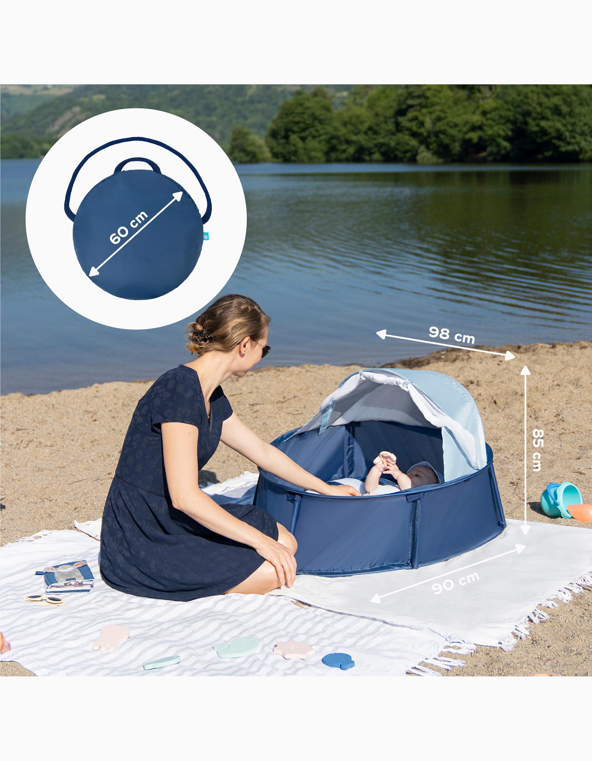 2-in-1 Anti-UV Travel Cot and Playpen Babymoov 0M+, Navy