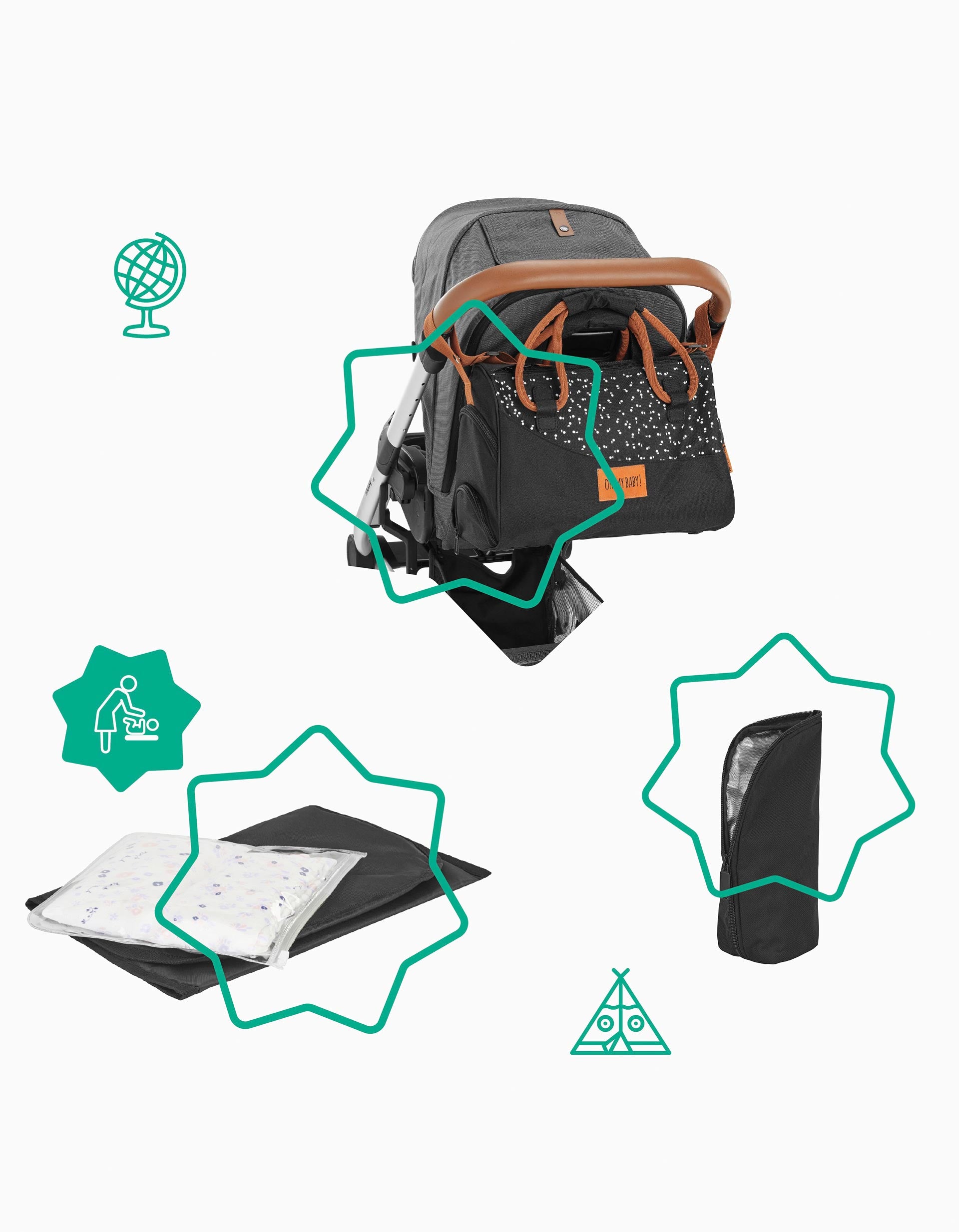 Nappy Bag with Portable Changing Mat Pocketstyle Badabulle, Black