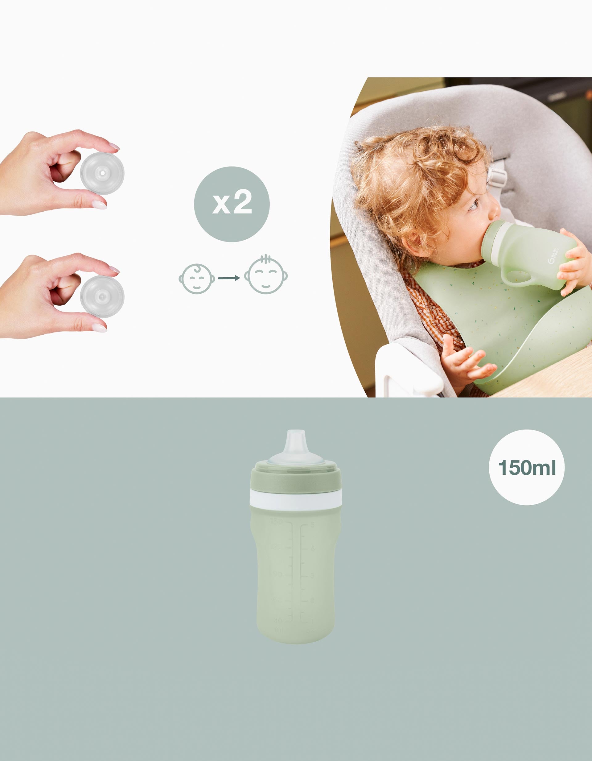 Biberón Ergonómico de Silicona 150 Ml Babymoov, 6M+