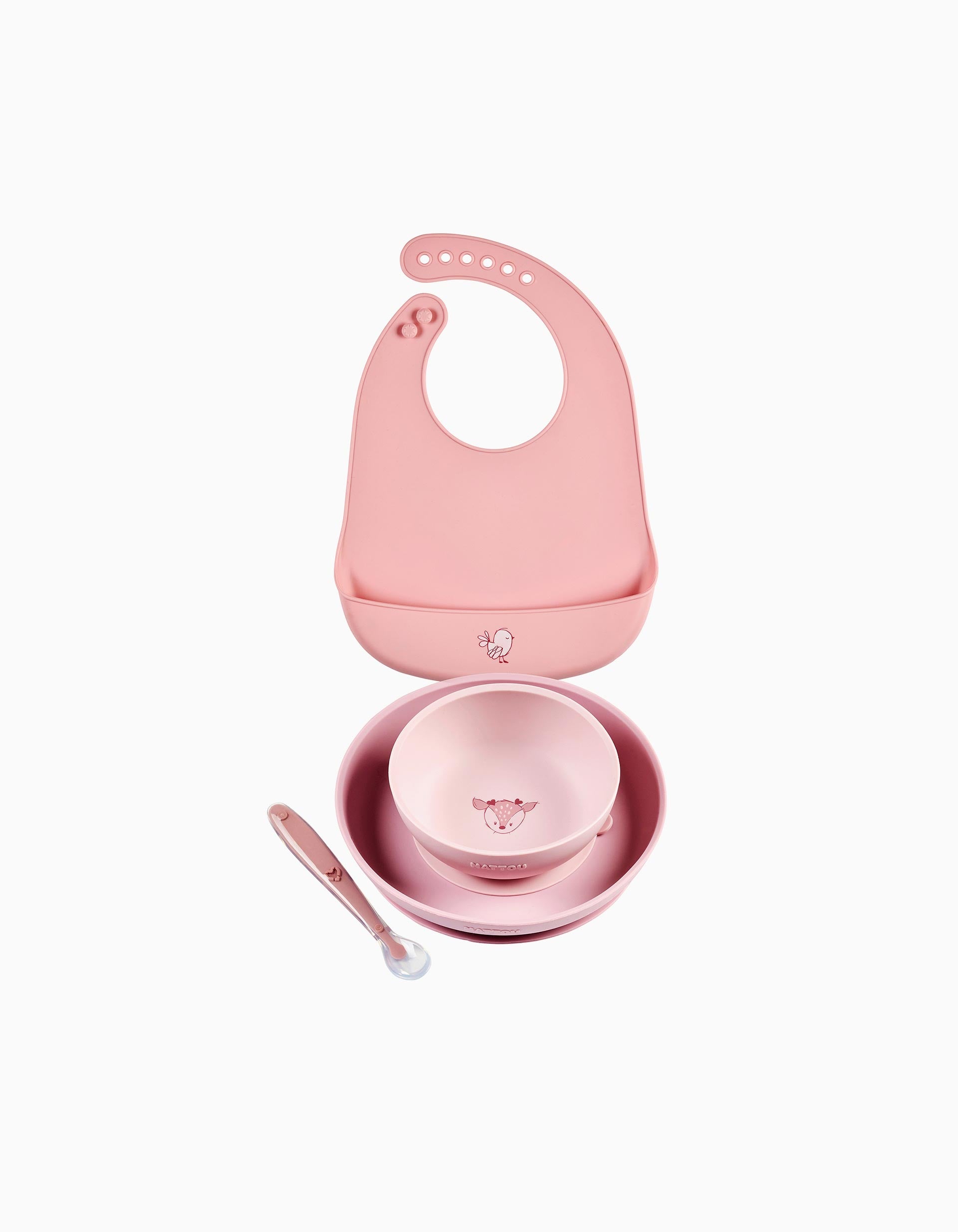 Set de Vajilla de Silicona 4 Piezas Nattou 6M+, Rosa