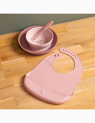 Set de Vajilla de Silicona 4 Piezas Nattou 6M+, Rosa