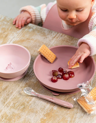 Set de Vajilla de Silicona 4 Piezas Nattou 6M+, Rosa