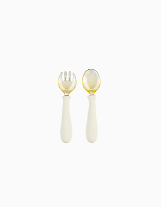 Conjunto de Talheres Flexíveis em Silicone Nattou 8M+, Ecru