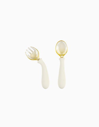 Conjunto de Talheres Flexíveis em Silicone Nattou 8M+, Ecru