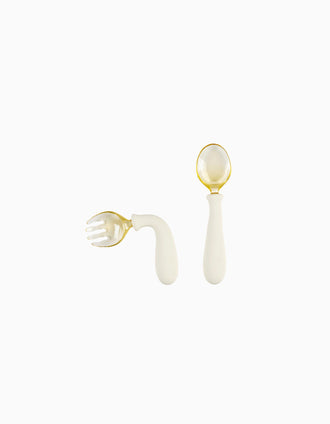 Conjunto de Talheres Flexíveis em Silicone Nattou 8M+, Ecru
