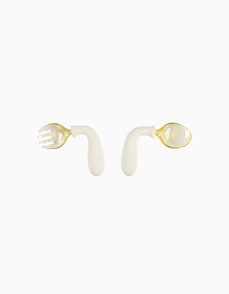Conjunto de Talheres Flexíveis em Silicone Nattou 8M+, Ecru