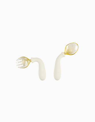 Conjunto de Talheres Flexíveis em Silicone Nattou 8M+, Ecru