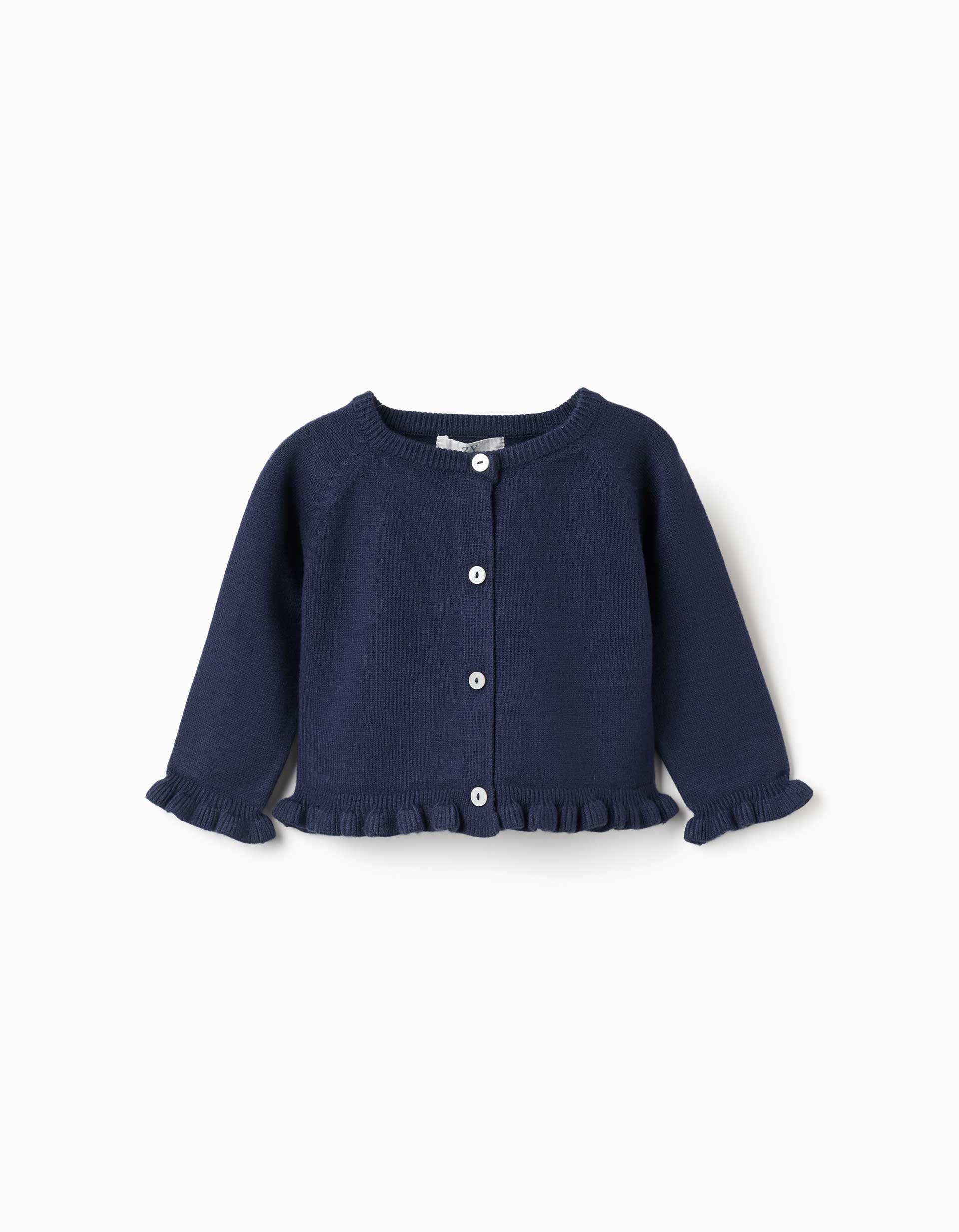Cardigan en maille avec volants pour nouveau-née, bleu marine