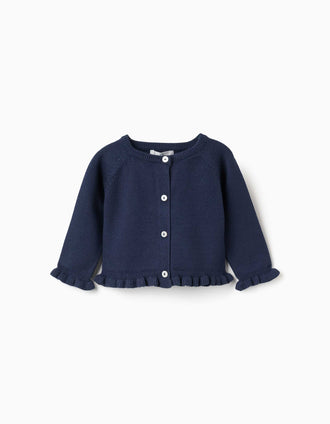 Cardigan en maille avec volants pour nouveau-née, bleu marine