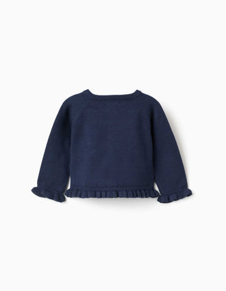Cardigan en maille avec volants pour nouveau-née, bleu marine