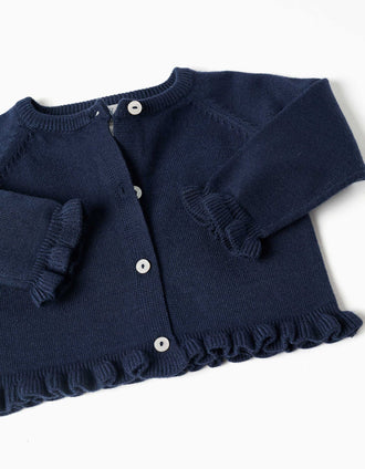 Cardigan en maille avec volants pour nouveau-née, bleu marine