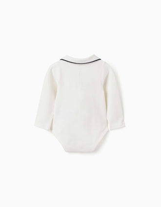 Body de manga larga con cuello Peter Pan para recién nacidos, blanco/azul