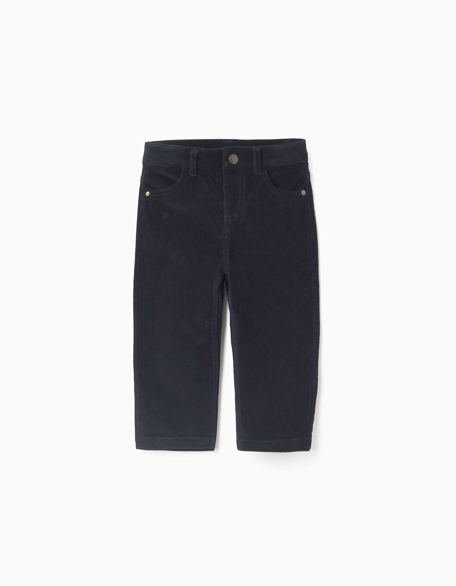 Corduroy trousers with pockets for baby boys, navy blue