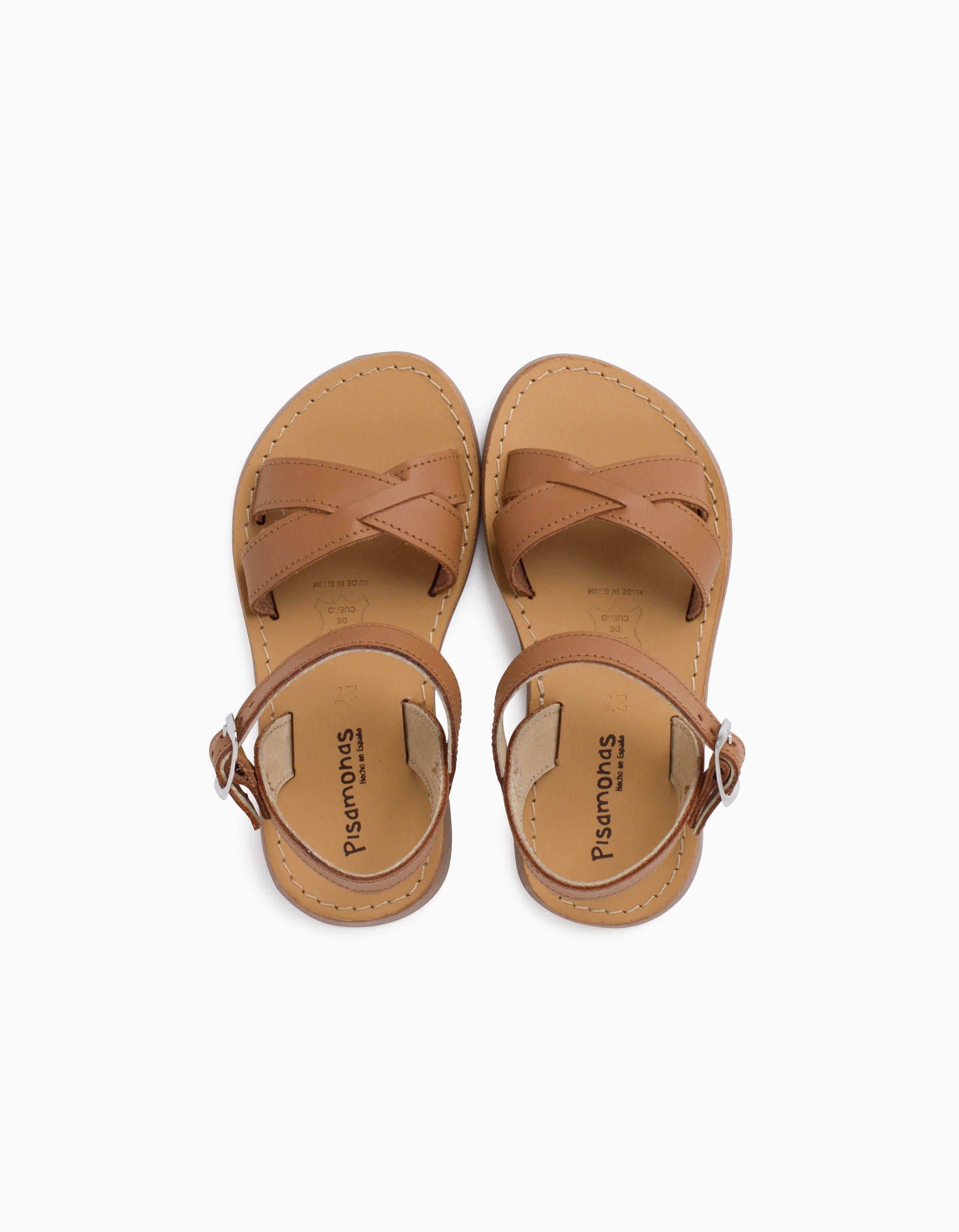 Sandales en cuir avec brides croisées Pisamonas pour fille, camel