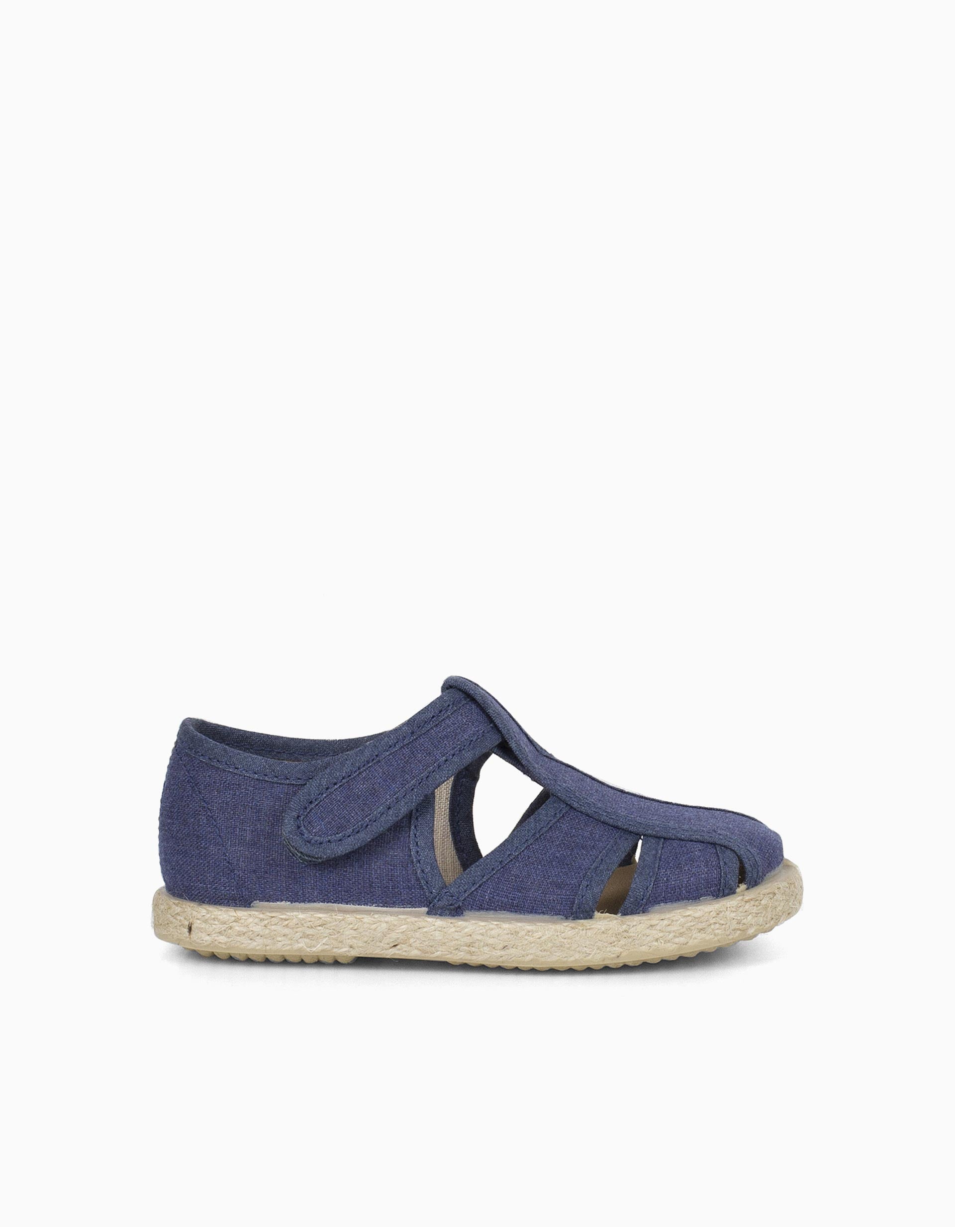 Sandales en toile et jute Pisamonas pour bébé et garçon, bleu foncé