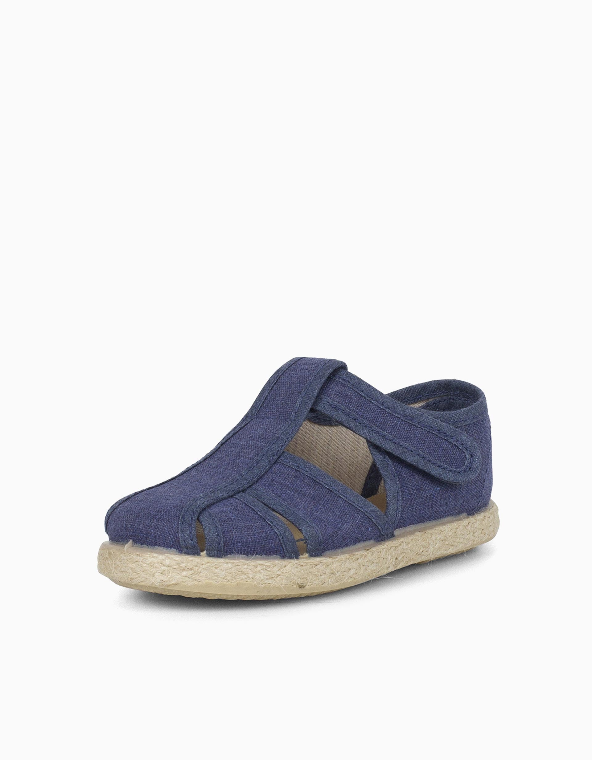 Sandales en toile et jute Pisamonas pour bébé et garçon, bleu foncé