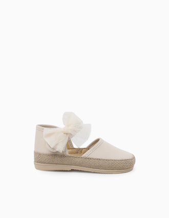 Pisamonas canvas espadrilles with bow for baby girls, off-white