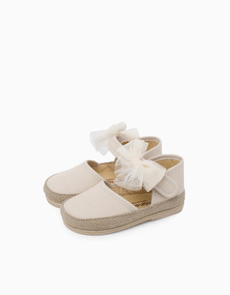 Pisamonas canvas espadrilles with bow for baby girls, off-white