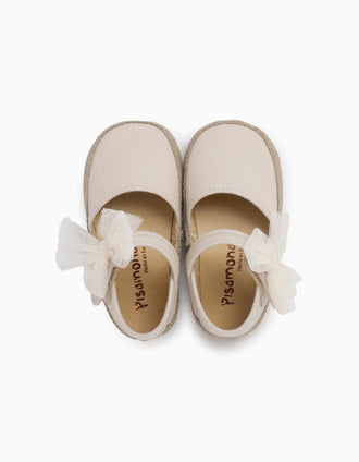 Pisamonas canvas espadrilles with bow for baby girls, off-white