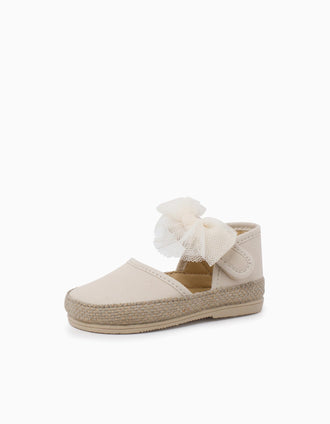 Pisamonas canvas espadrilles with bow for baby girls, off-white
