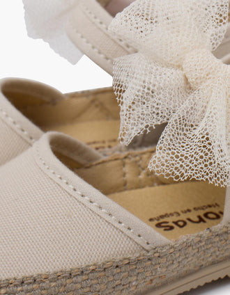Pisamonas canvas espadrilles with bow for baby girls, off-white