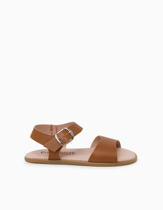 Sandalias Barefoot de piel con hebilla Pisamonas para niña, camel