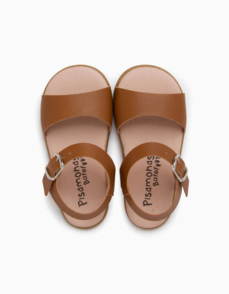 Sandalias Barefoot de piel con hebilla Pisamonas para niña, camel