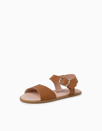 Sandalias Barefoot de piel con hebilla Pisamonas para niña, camel