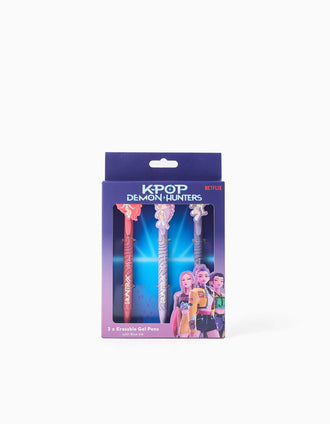 Pack de 3 canetas de gel apagáveis K-Pop Demon Hunters para menina, 3A+