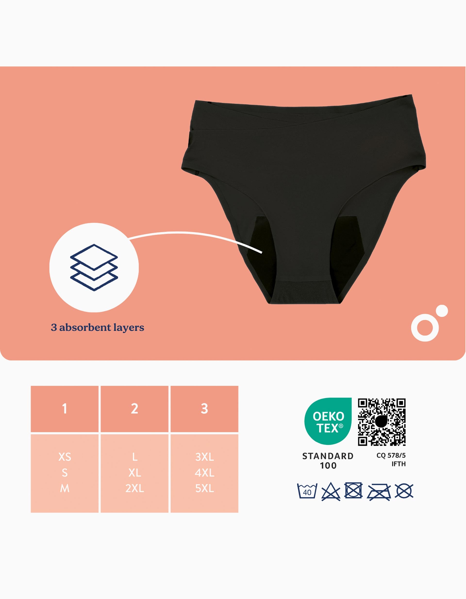 Cuecas para Pós-Parto e Menstruação Flowly Doomoo XS-S-M, Preto