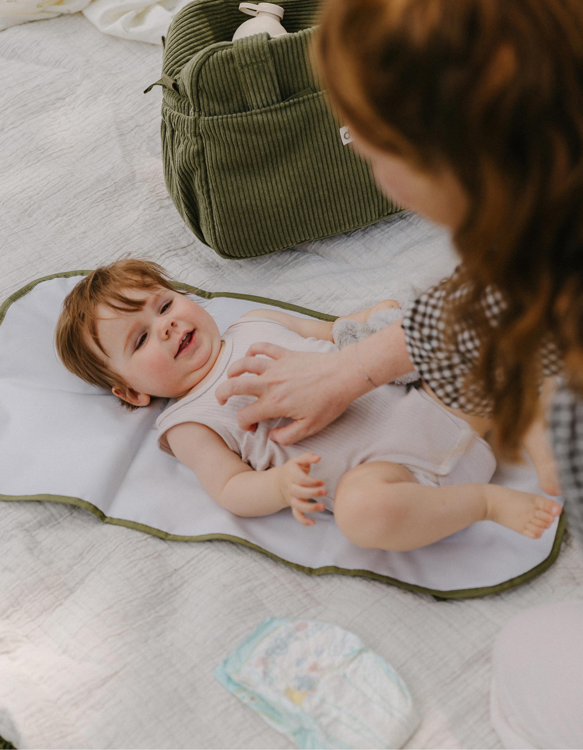 Nappy Bag in Corduroy Fluffy Doomoo, Khaki