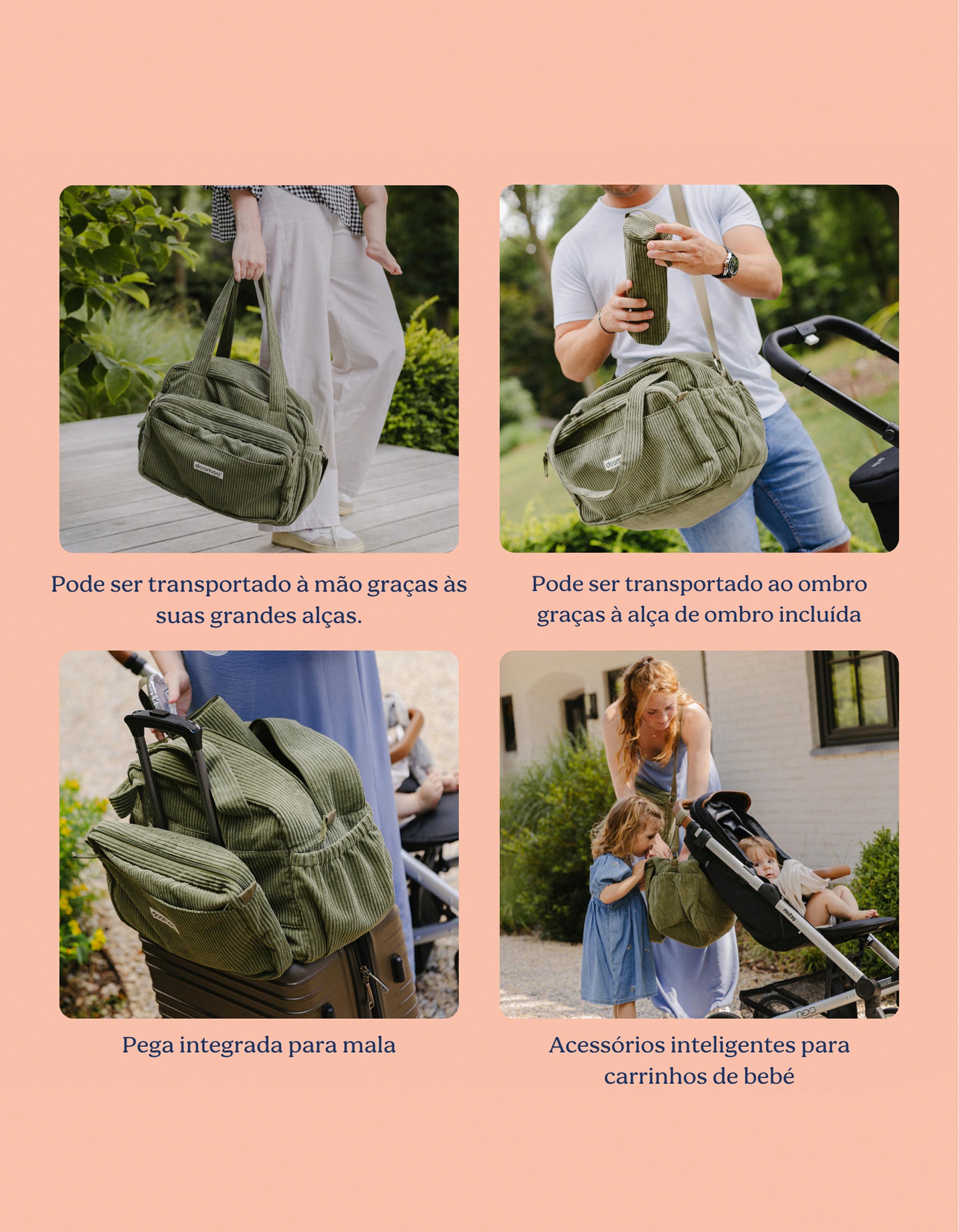 Nappy Bag in Corduroy Fluffy Doomoo, Khaki