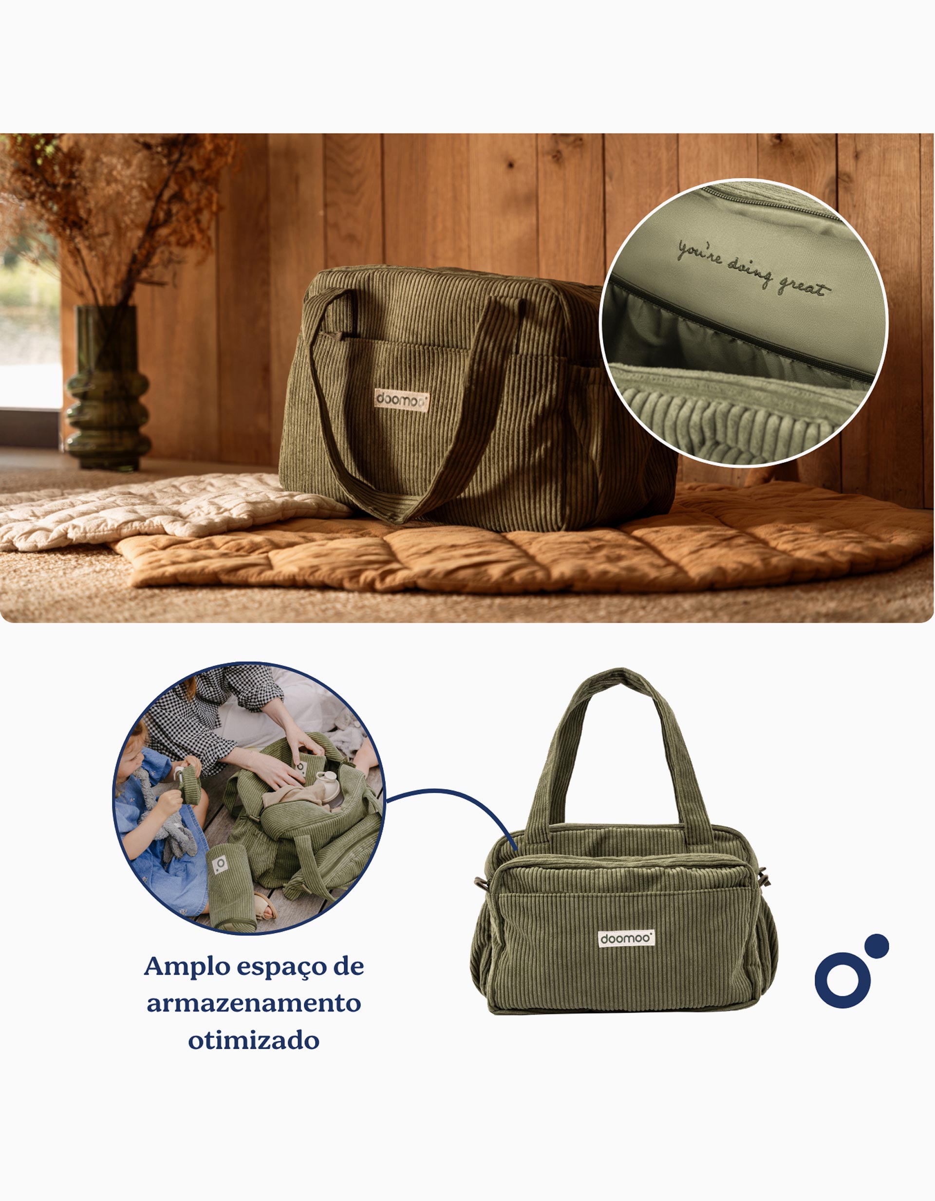 Nappy Bag in Corduroy Fluffy Doomoo, Khaki