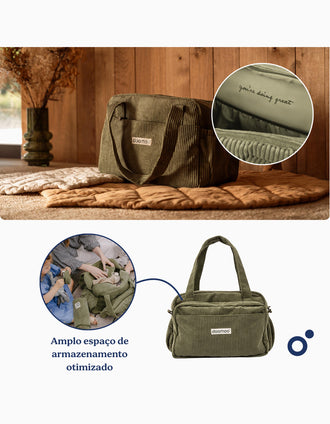 Sac à Langer en Velours Côtelé Fluffy Doomoo, Kaki