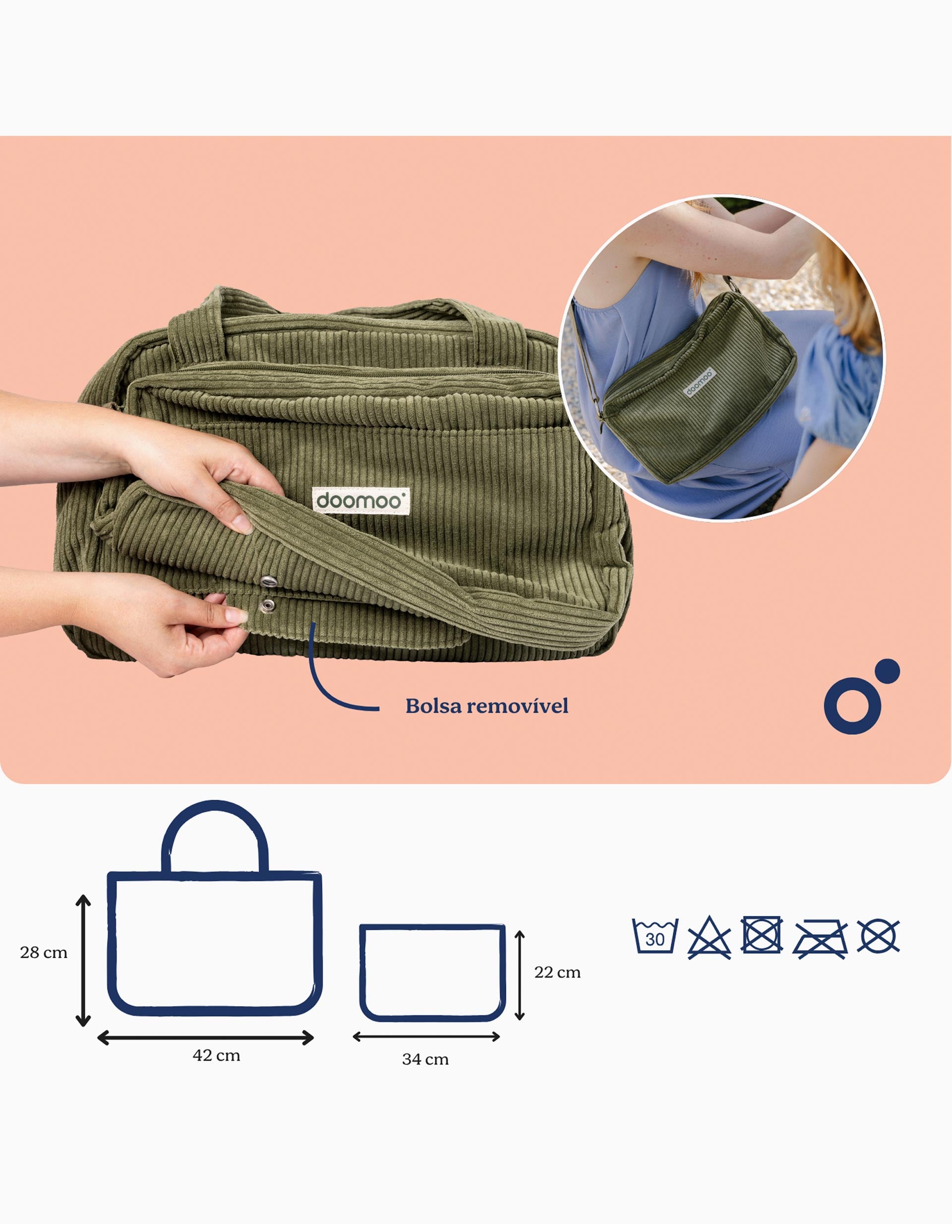 Nappy Bag in Corduroy Fluffy Doomoo, Khaki