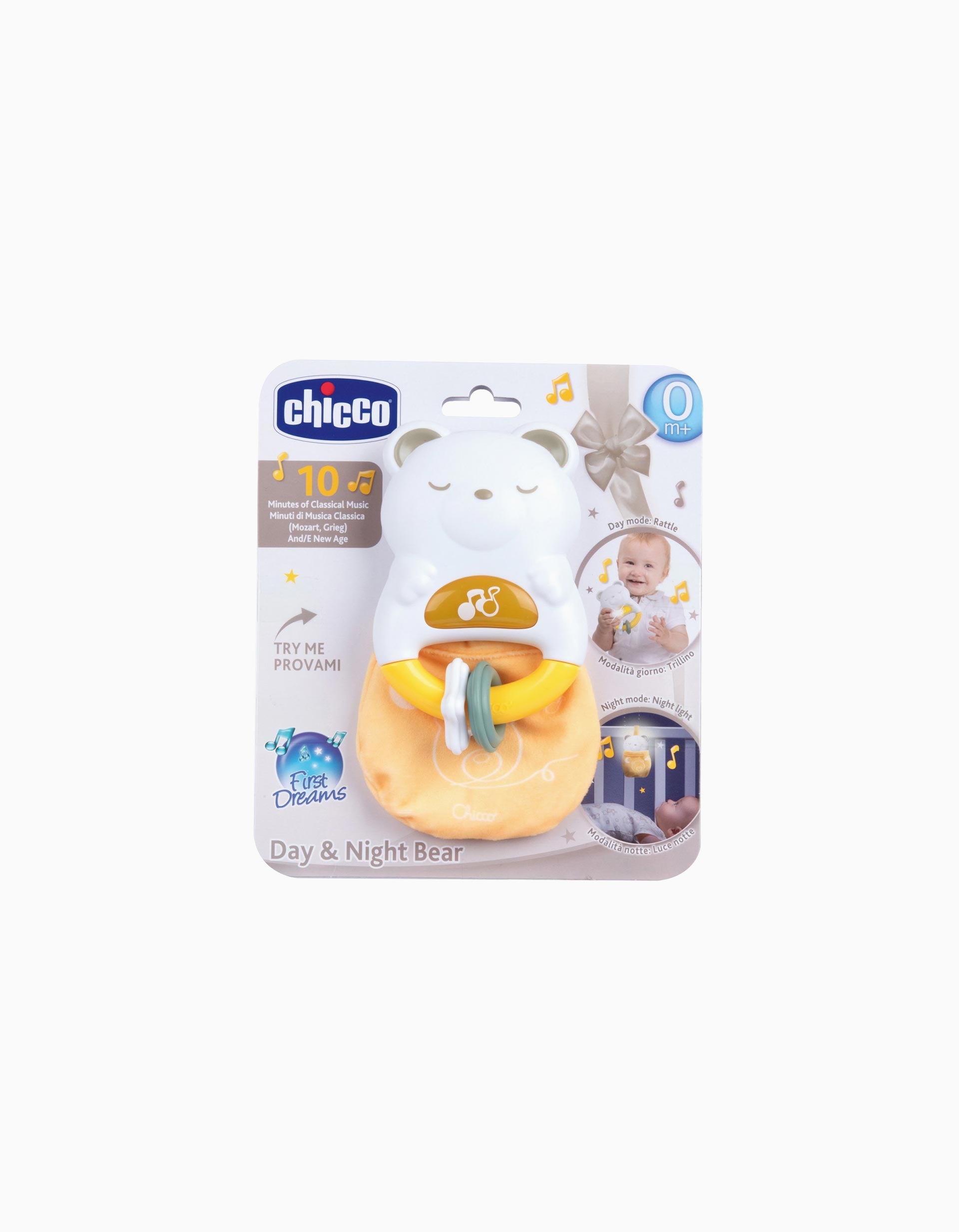 Chocalho e luz de presença Ursinho Dia & Noite Chicco 0M+