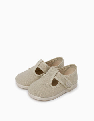 Babies en lin avec bride à scratch Pisamonas pour bébé, beige