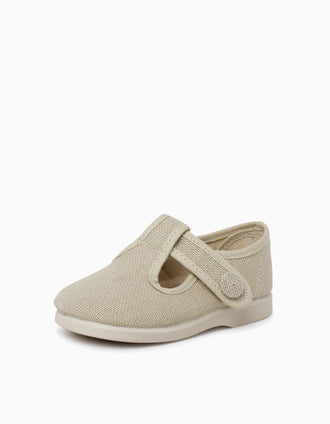 Babies en lin avec bride à scratch Pisamonas pour bébé, beige
