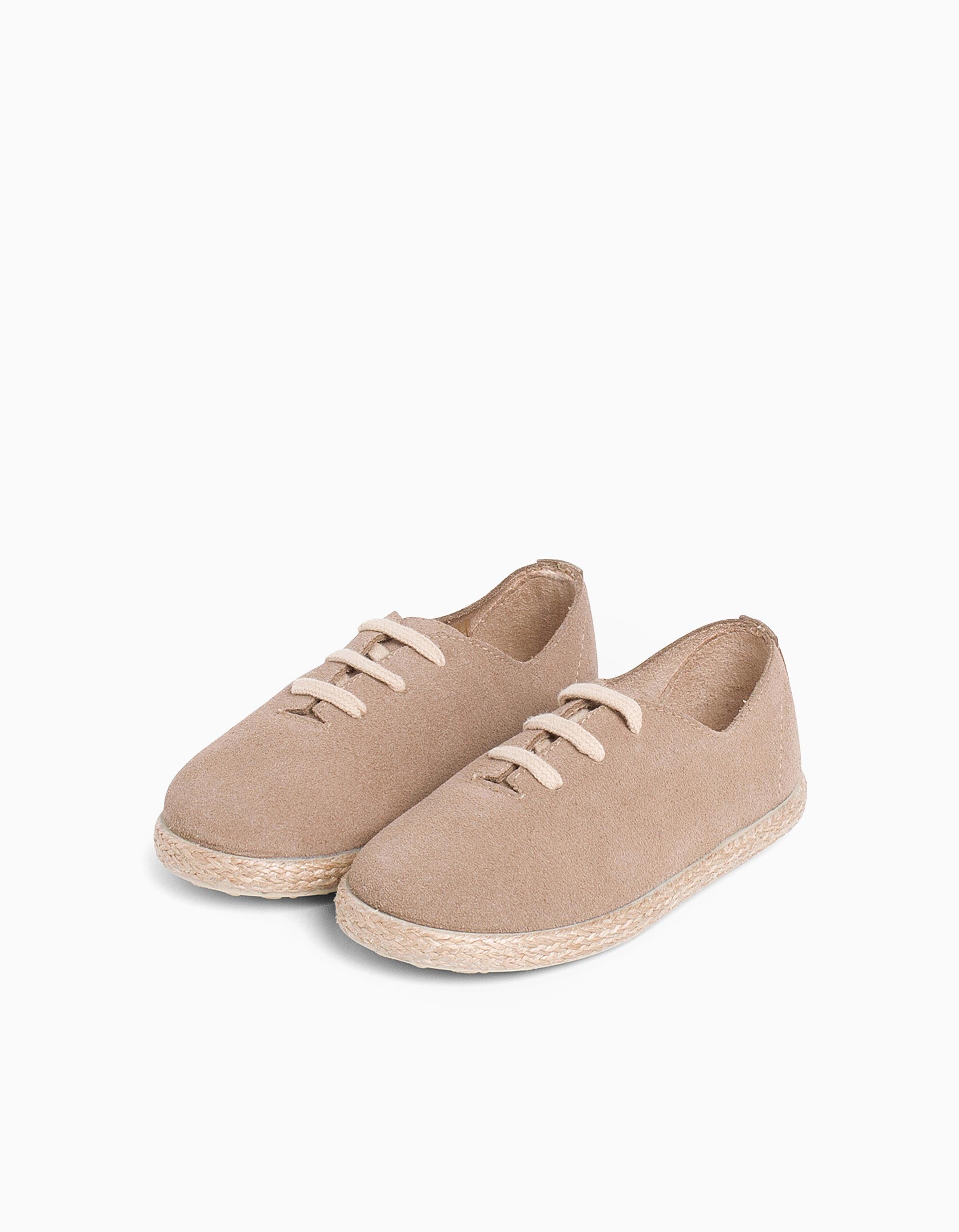 Baskets en daim et jute avec lacets Pisamonas pour enfant, beige