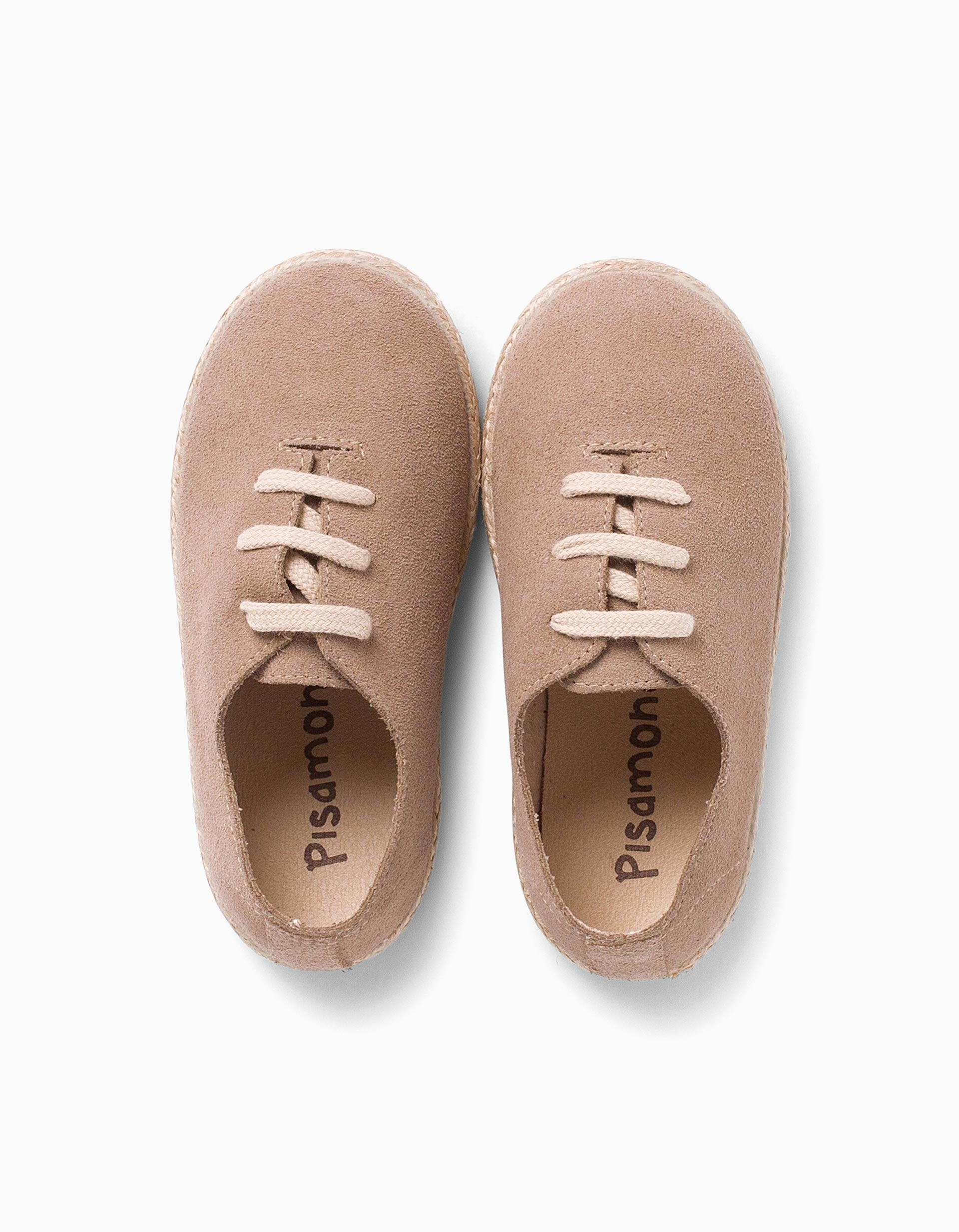 Baskets en daim et jute avec lacets Pisamonas pour enfant, beige