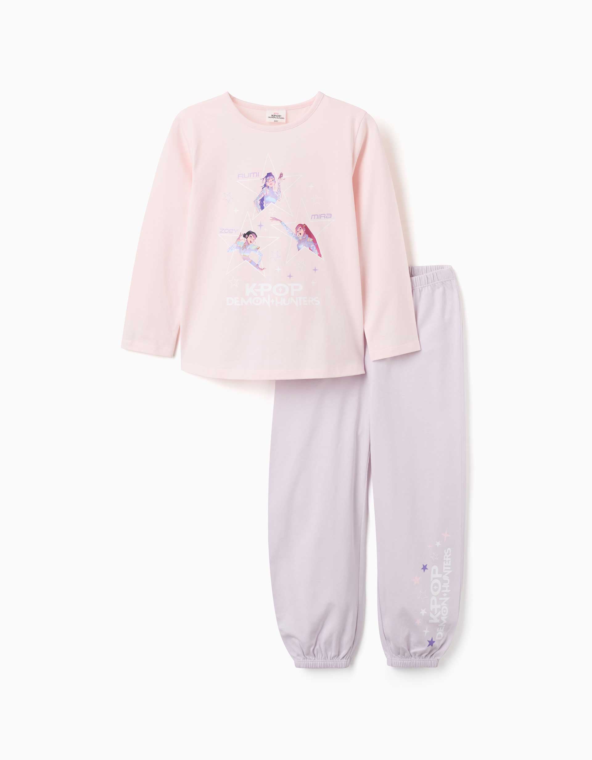 Pijama de manga larga de algodón K-Pop Demon Hunters para niña, rosa/lila