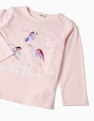 Pijama de manga larga de algodón K-Pop Demon Hunters para niña, rosa/lila