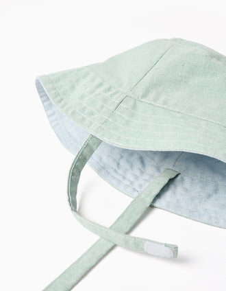 Chapéu reversível 100% reciclado para bebé e criança, verde/azul